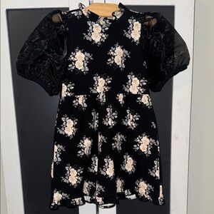 Janie & Jack 5T Floral Black and Cream Kids Dress